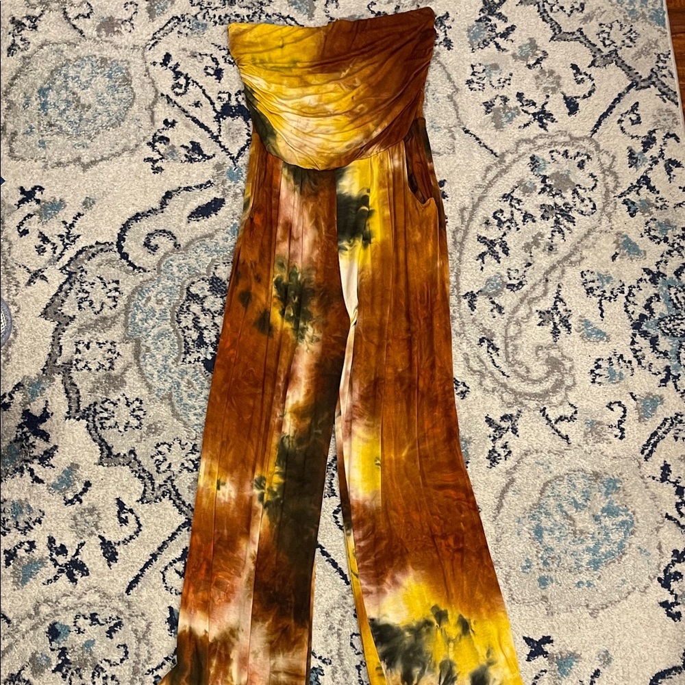 Rust Tie-Dye Strapless Jumpsuit